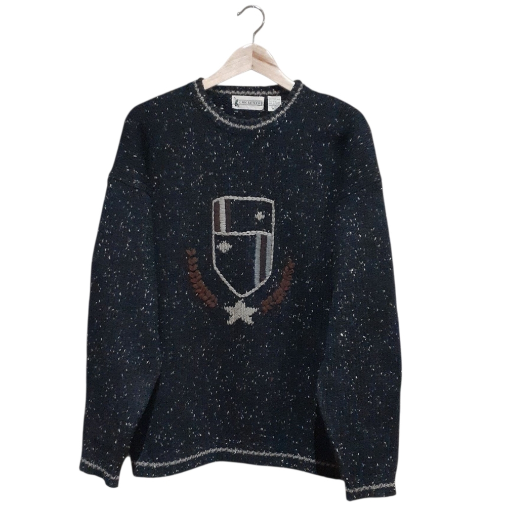 Vintage Cricketeer Men's Knit Sweater Shield Design Wool Blend Size Medium